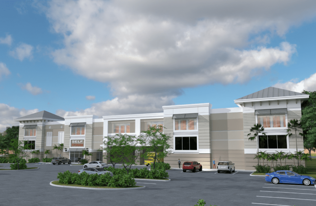 Rendering of Lehigh Acres Self Storage, a white and gray building
